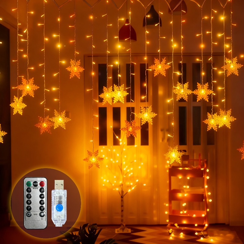 Outdoor Solar Power Xmas Lights - USB Güçlü Kar Tanesi Perde Işıkları