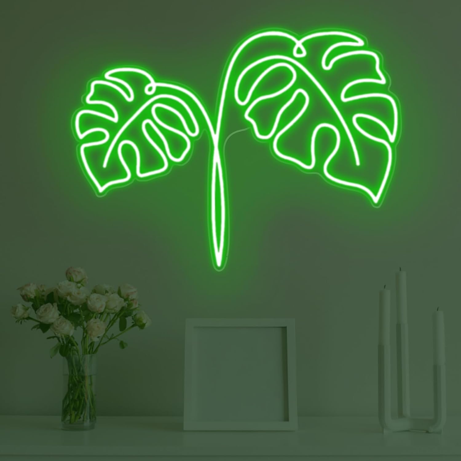 Outdoor Power And Plant - Monstera yaprağı Neon tabela USB Powered